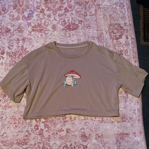 SHEIN Tan Crop Top with Mushroom Design